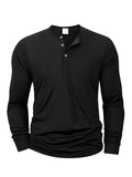 Novas camisetas Henley masculinas de manga comprida, básicas e casuais, com gola padre, confortáveis e macias, estilo pulôver.