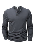 Novas camisetas Henley masculinas de manga comprida, básicas e casuais, com gola padre, confortáveis e macias, estilo pulôver.